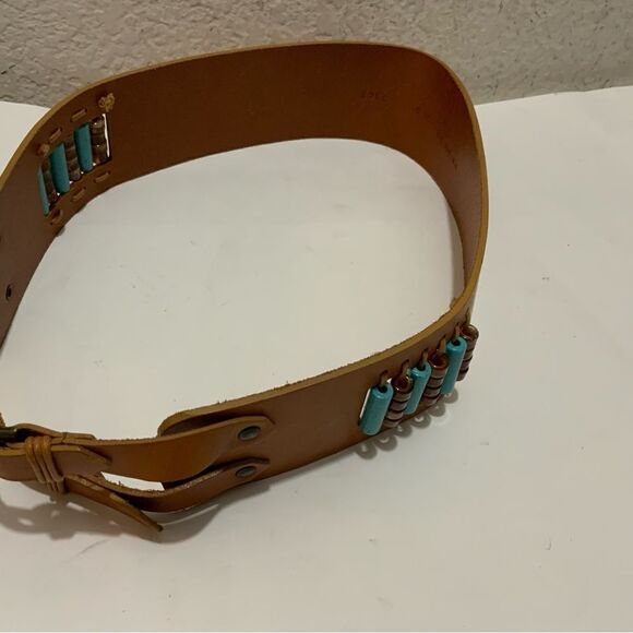 San Giorgio Brown Leather Belt Small Stud & bead Detail Brass Buckle S main image 6